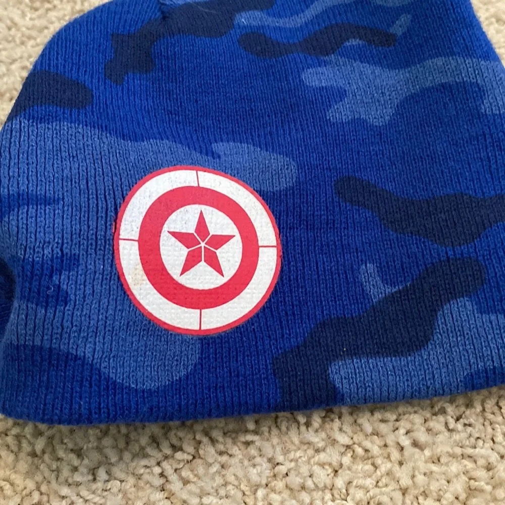 Captain America Marvels Youth Blue Camo Beanie - Like New